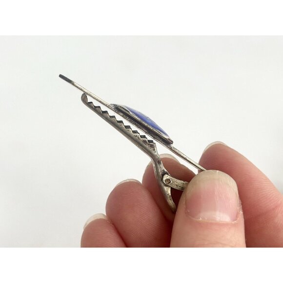 Matcha Damascene Blue Siam Sterling Silver Vintage Nielloware Men's Tie Bar Clip - Picture 10 of 10